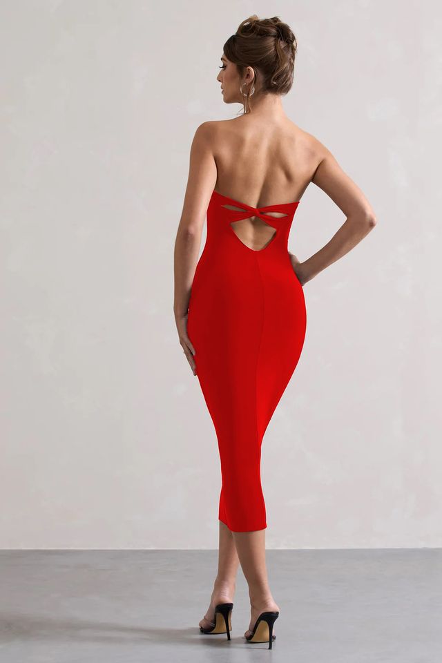 Red Strapless Bodycon Party Dress