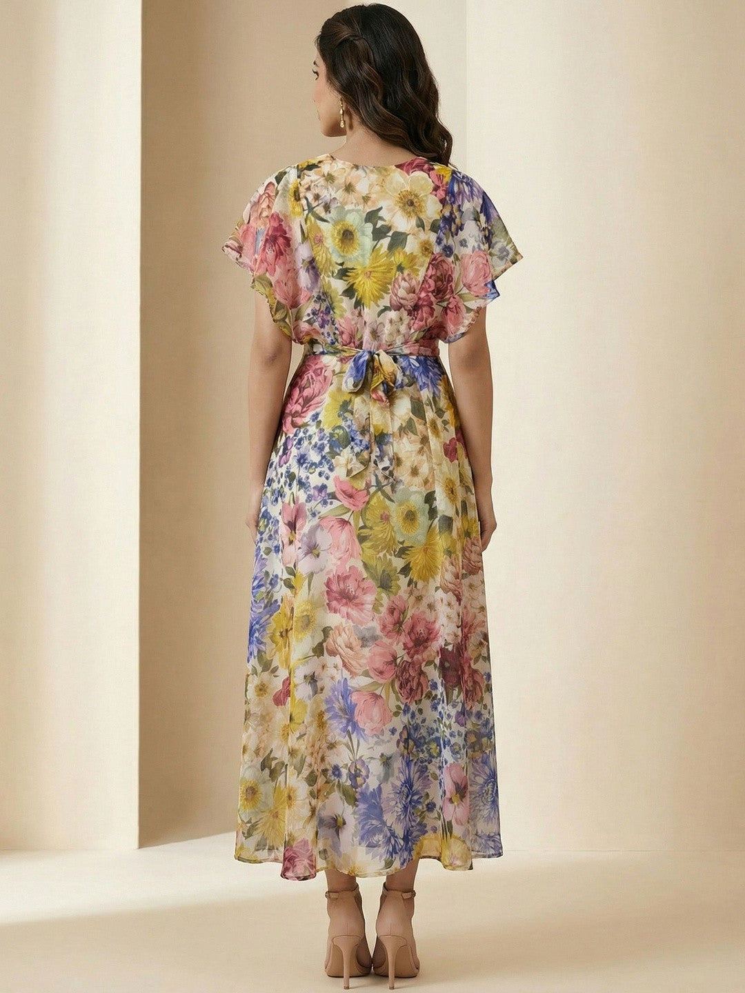 Classic Off White Floral Print Maxi Dress