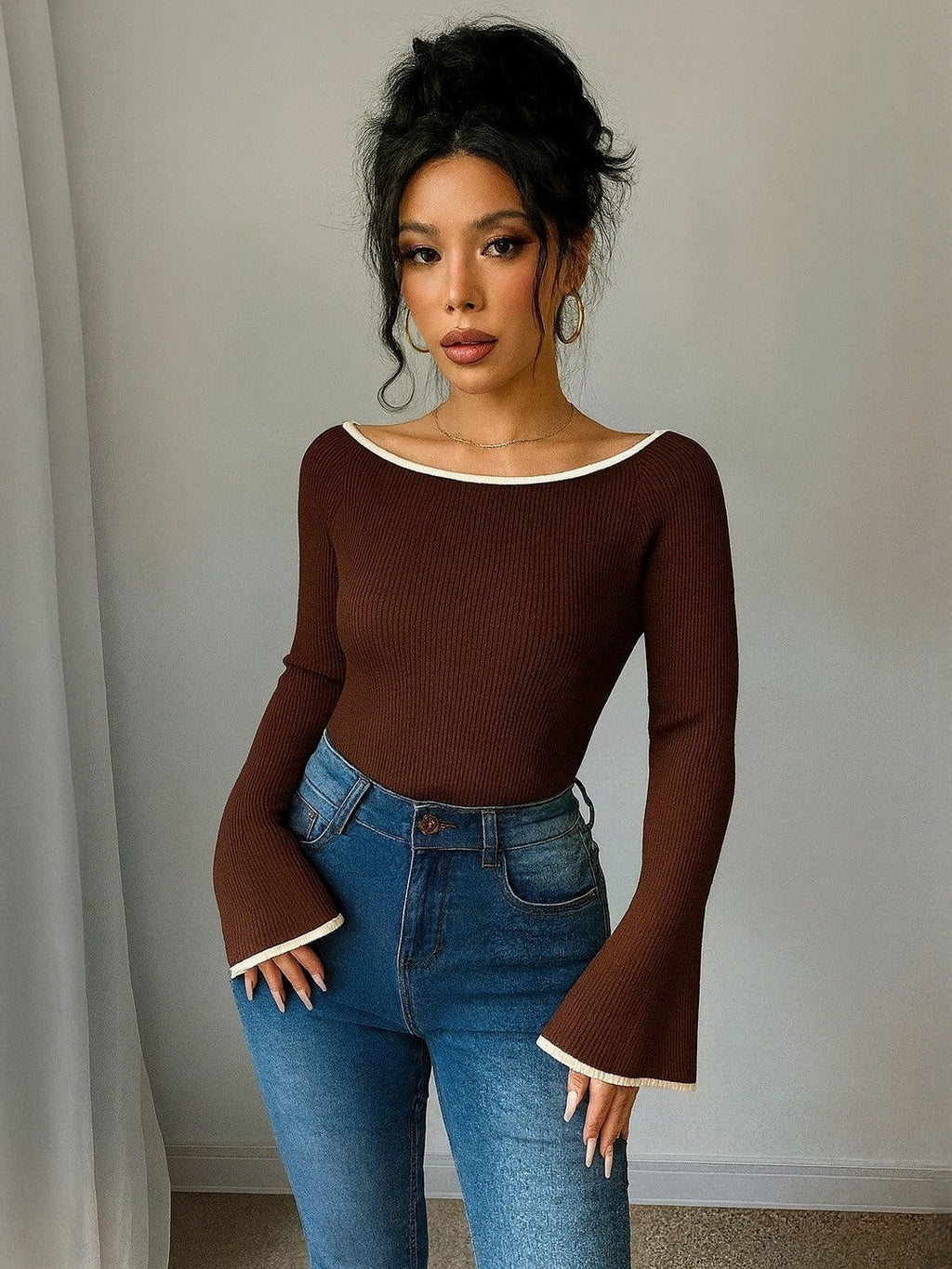 Caramel Charm Flared Sleeves Top