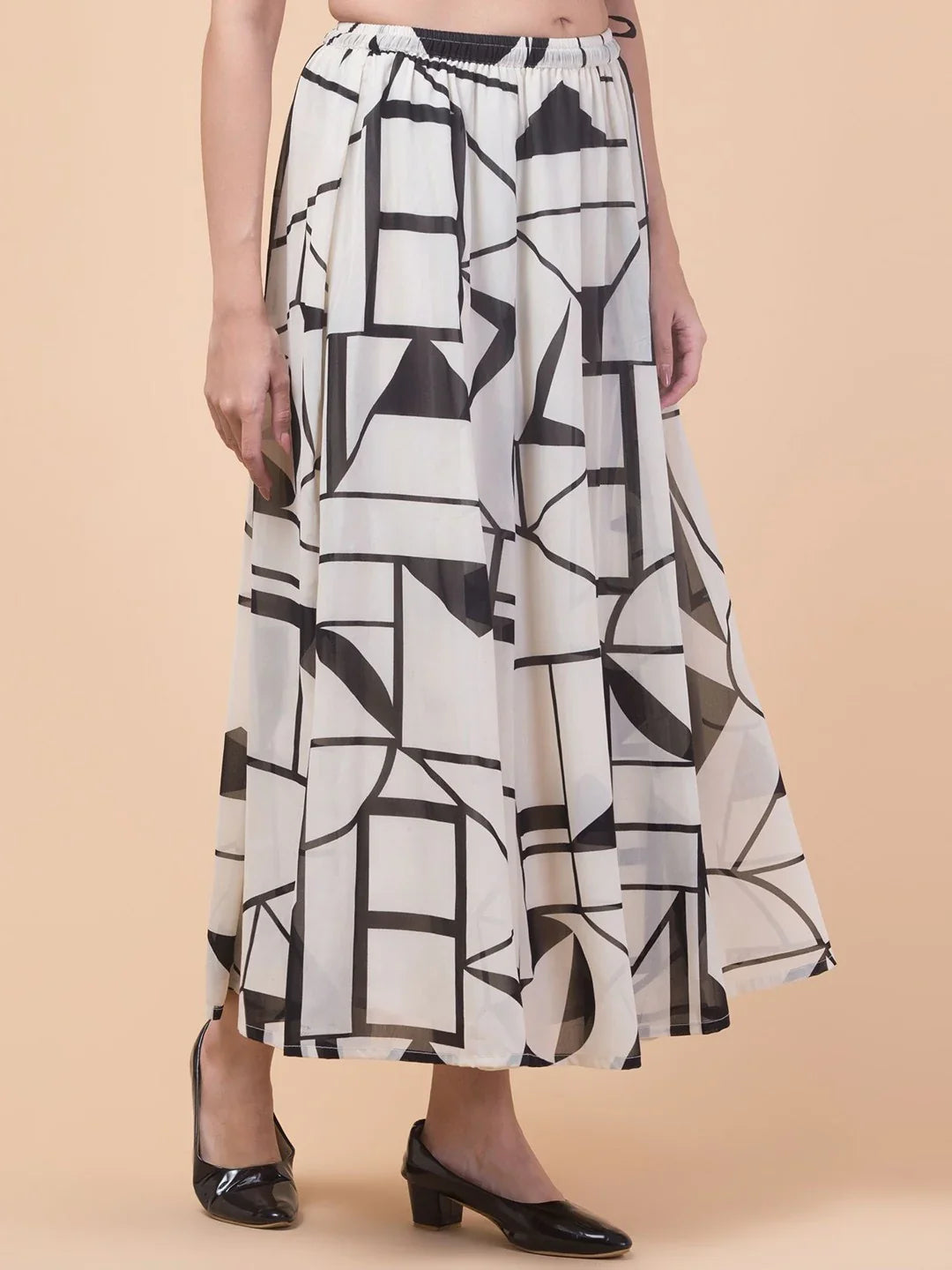 Black Abstract Print Maxi Skirt