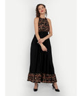 Black Printed A-Line Sleeveless Maxi Dress