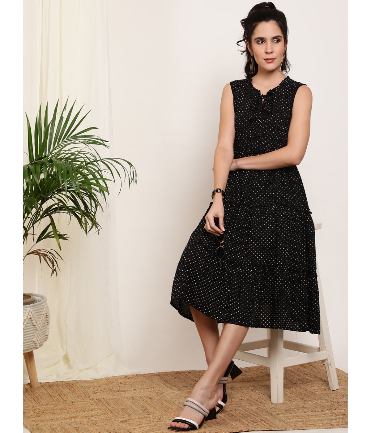 Black Polka Dot A-Line Dress