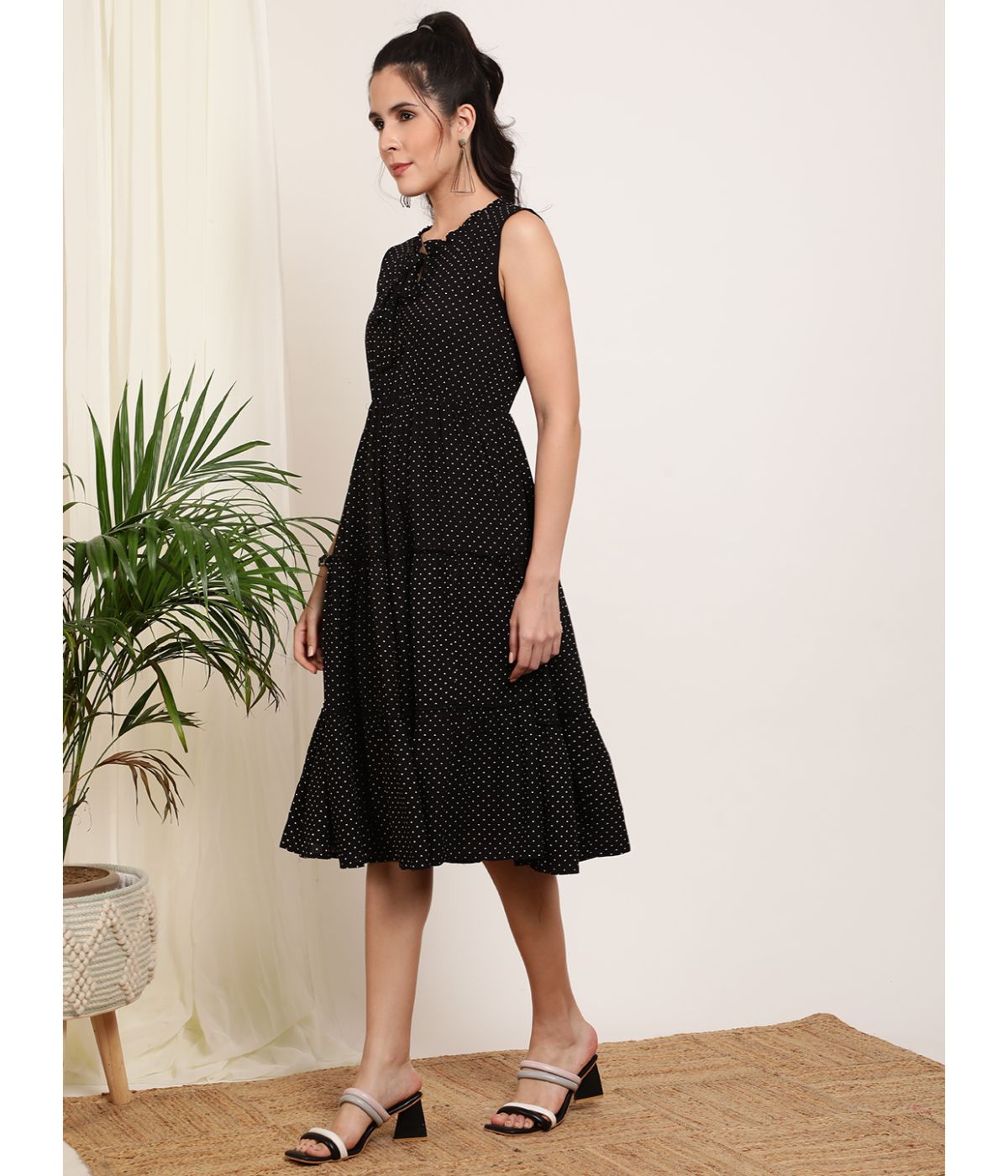 Black Polka Dot A-Line Dress