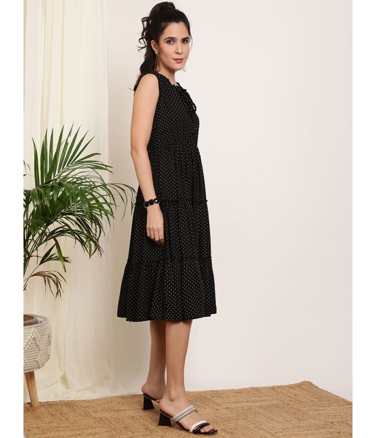 Black Polka Dot A-Line Dress