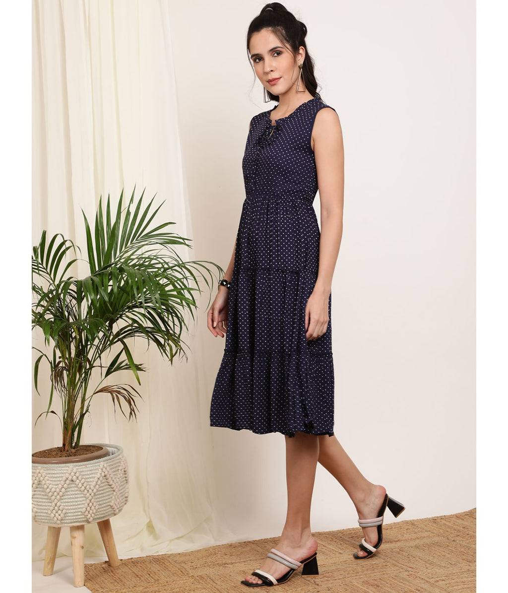Blue Polka Dot A-Line Dress