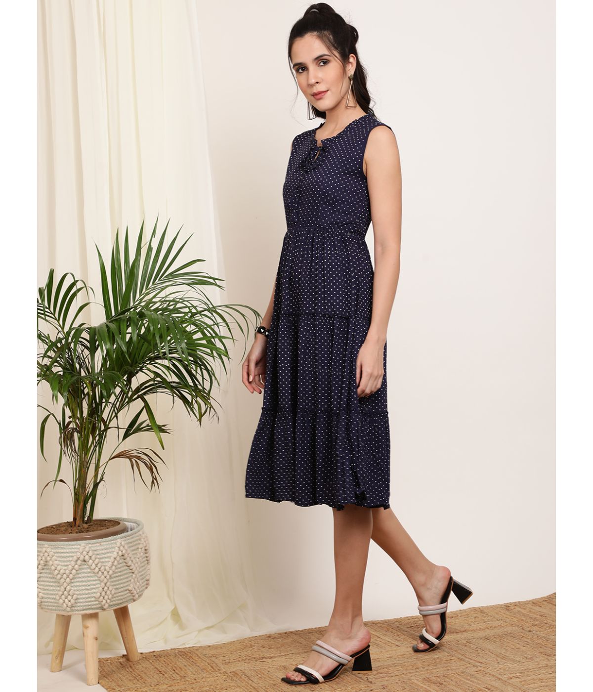 Blue Polka Dot A-Line Dress