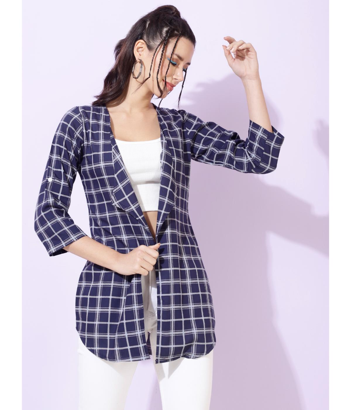 Blue Check Elegance Shrug