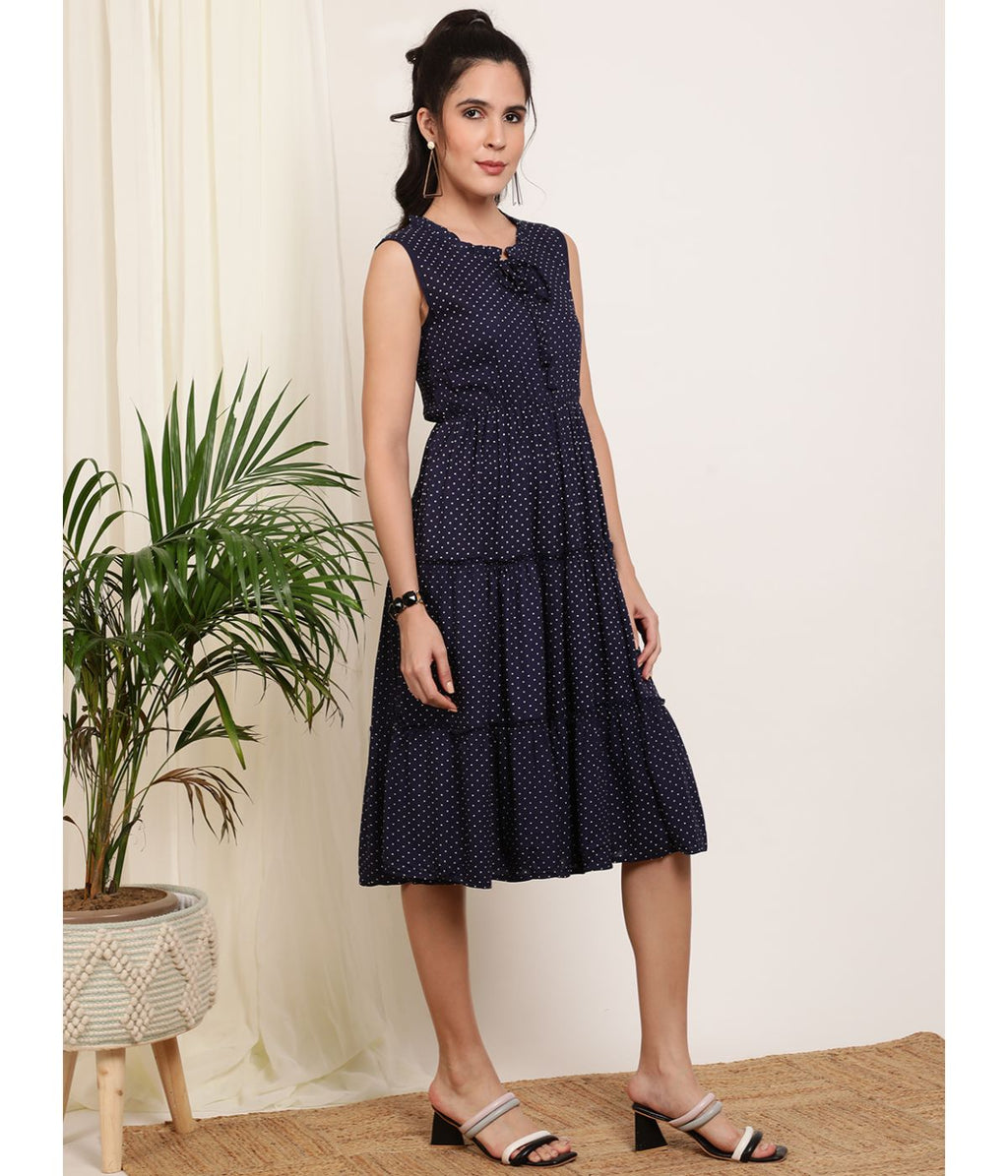 Blue Polka Dot A-Line Dress