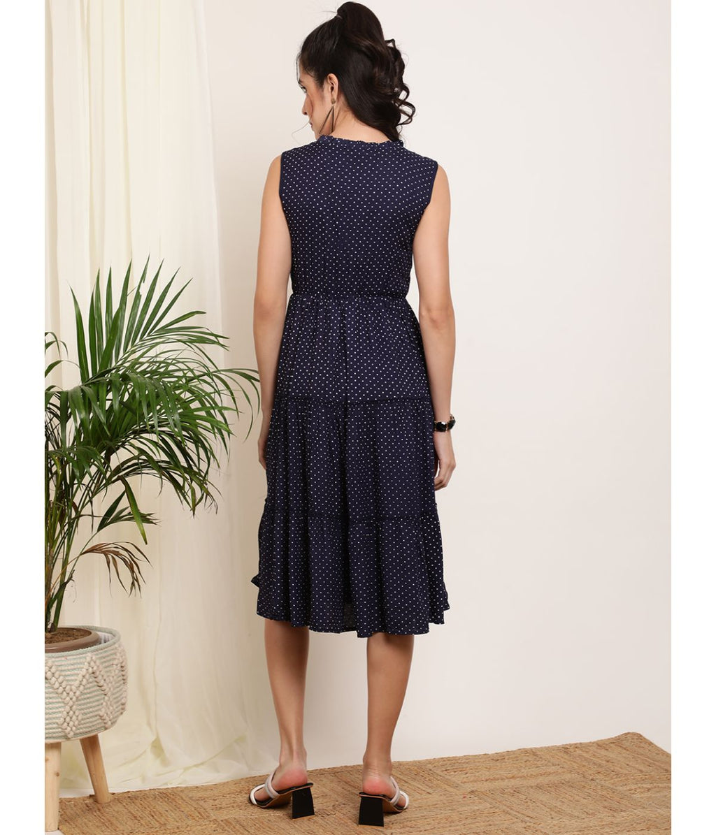 Blue Polka Dot A-Line Dress