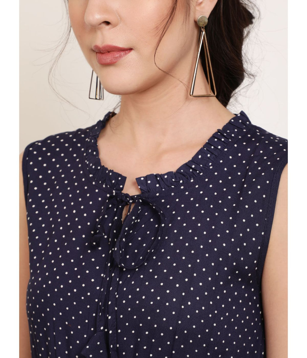 Blue Polka Dot A-Line Dress