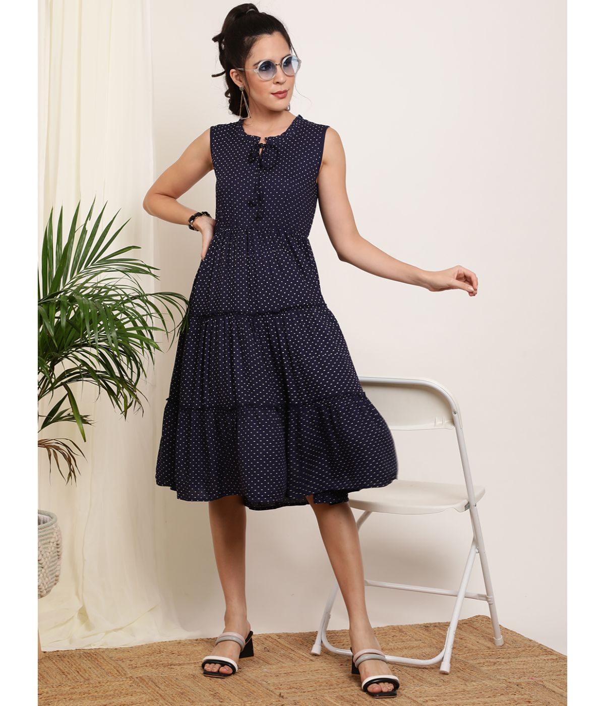 Blue Polka Dot A-Line Dress