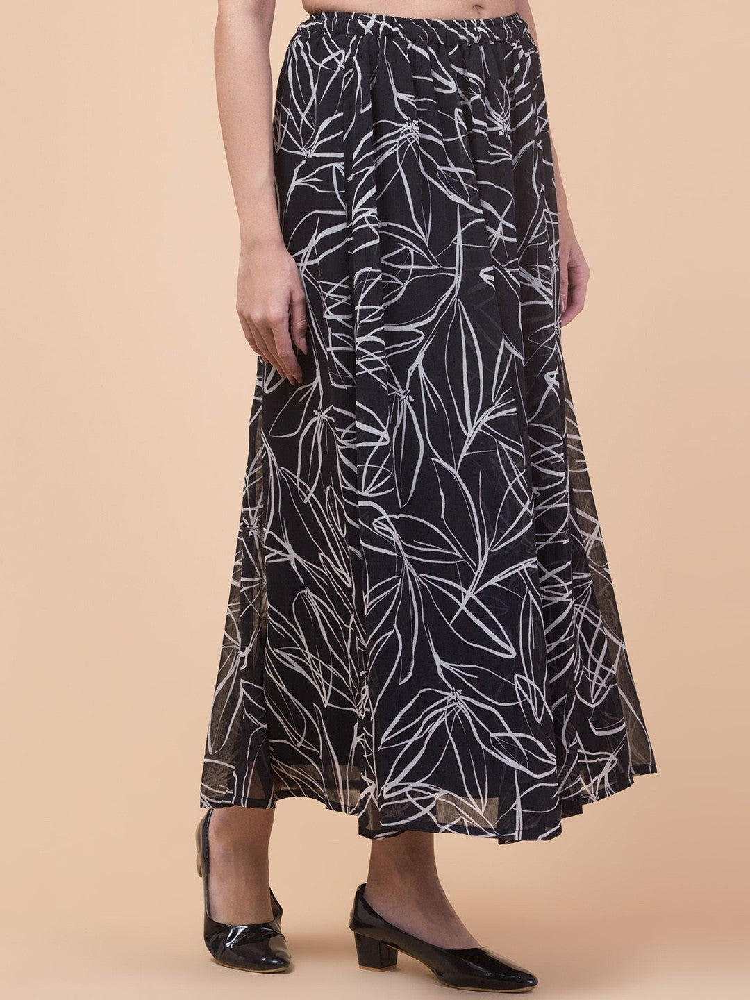 Black Abstract Print Maxi Skirt