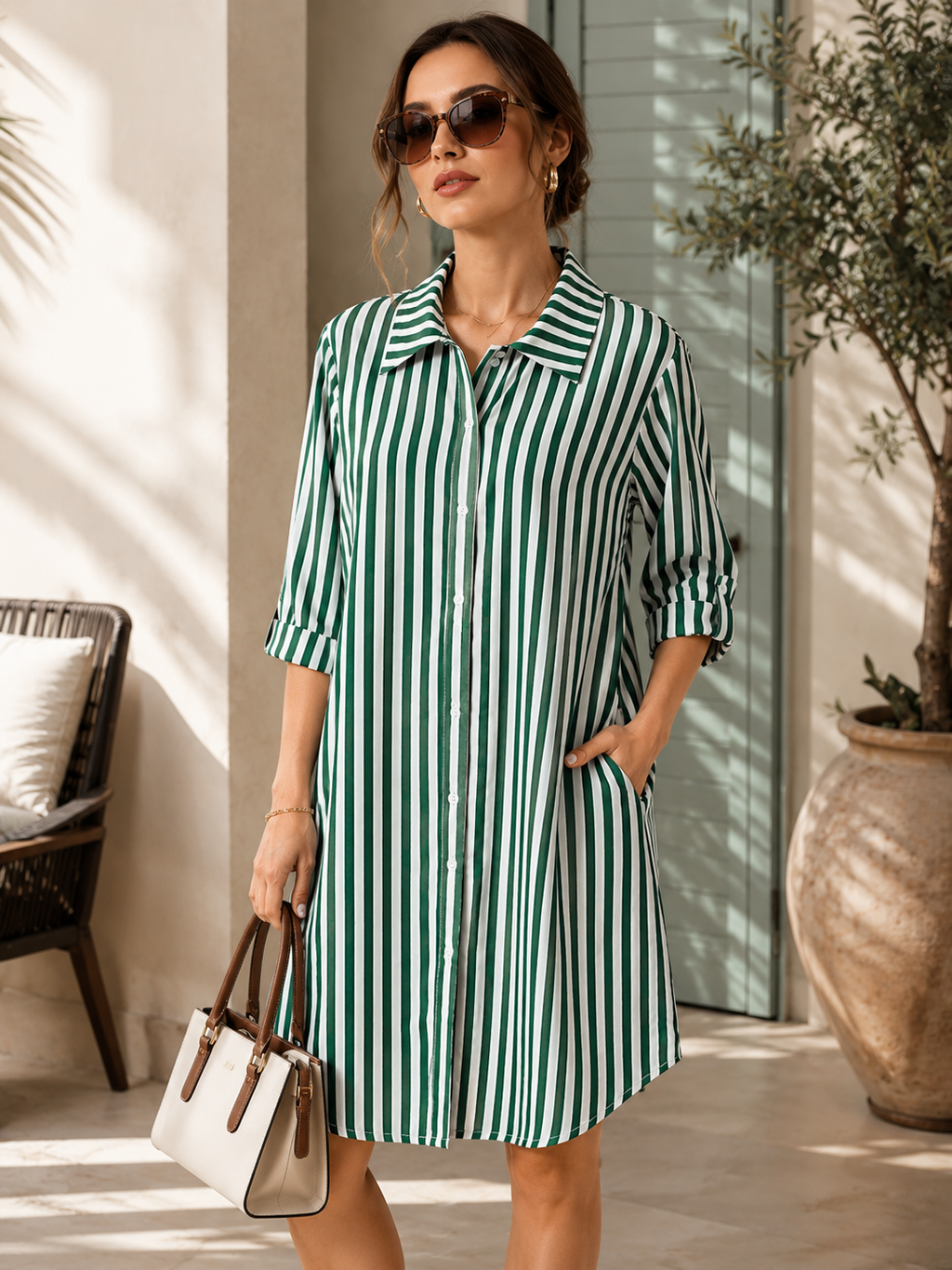 Mint Meadow Striped Shirt Dress