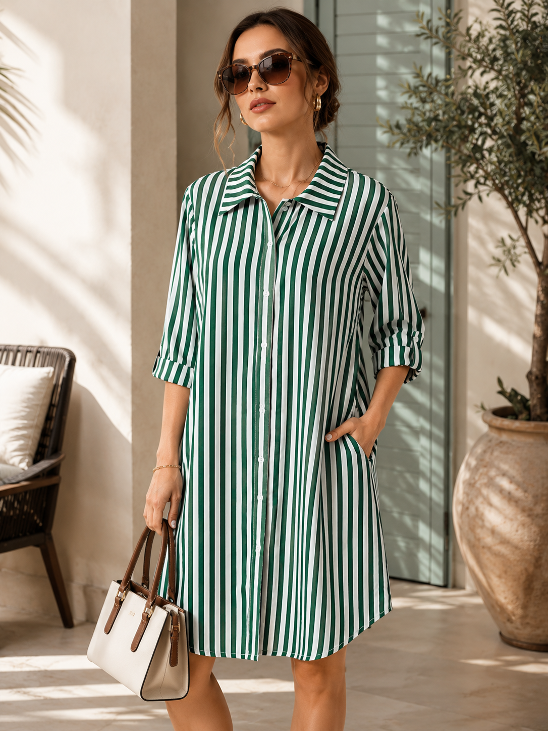 Mint Meadow Striped Shirt Dress