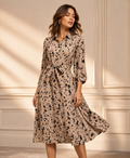 Mocha Wild Animal Print Midi Shirt Dress