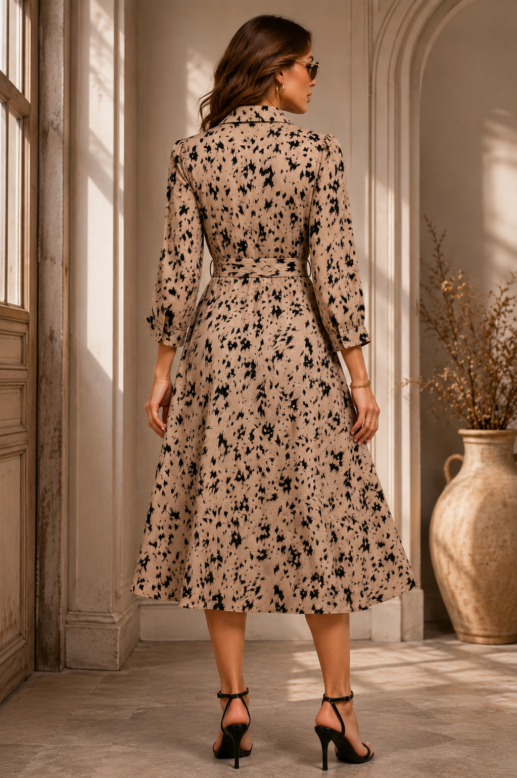 Mocha Wild Animal Print Midi Shirt Dress