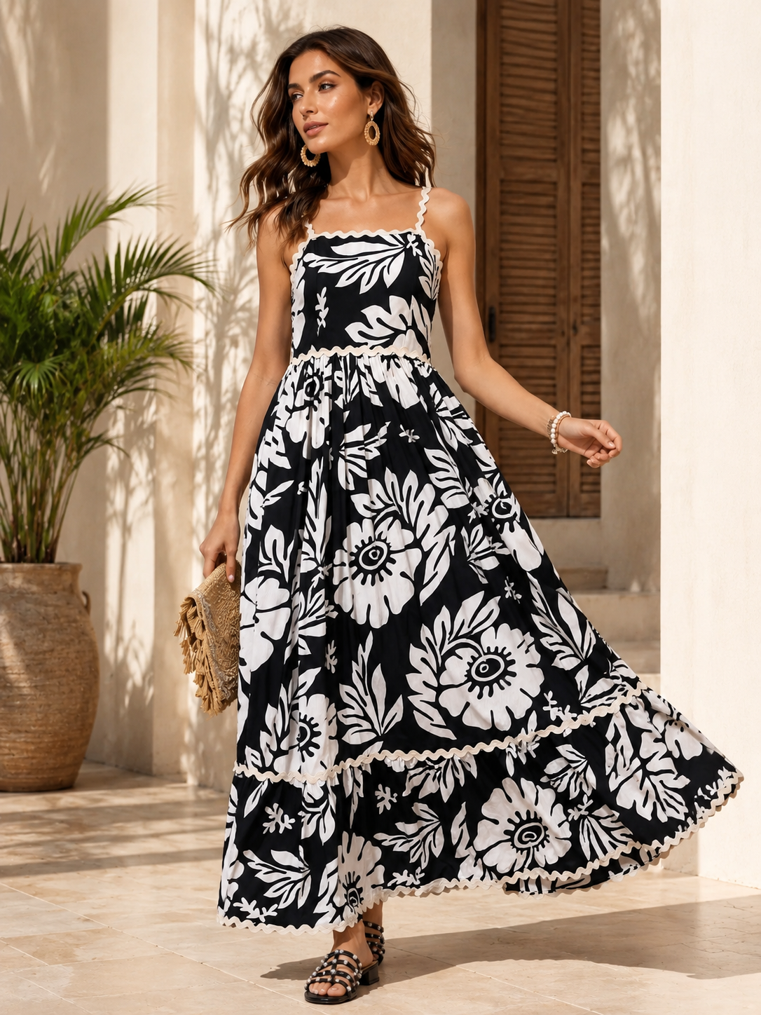 Noir Bloom Floral Strappy Maxi dress