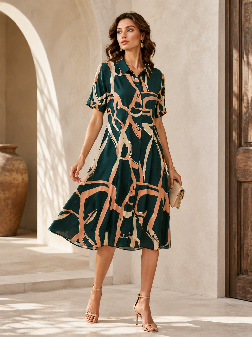 Emerald Muse Abstract Shirt Dress