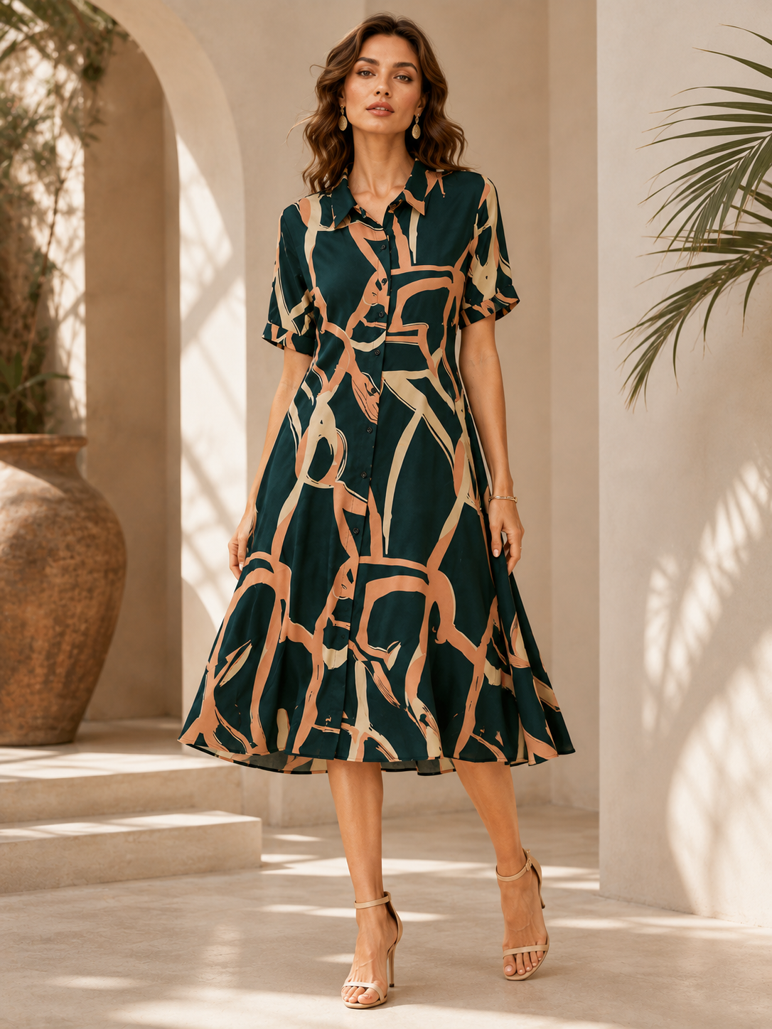 Emerald Muse Abstract Shirt Dress