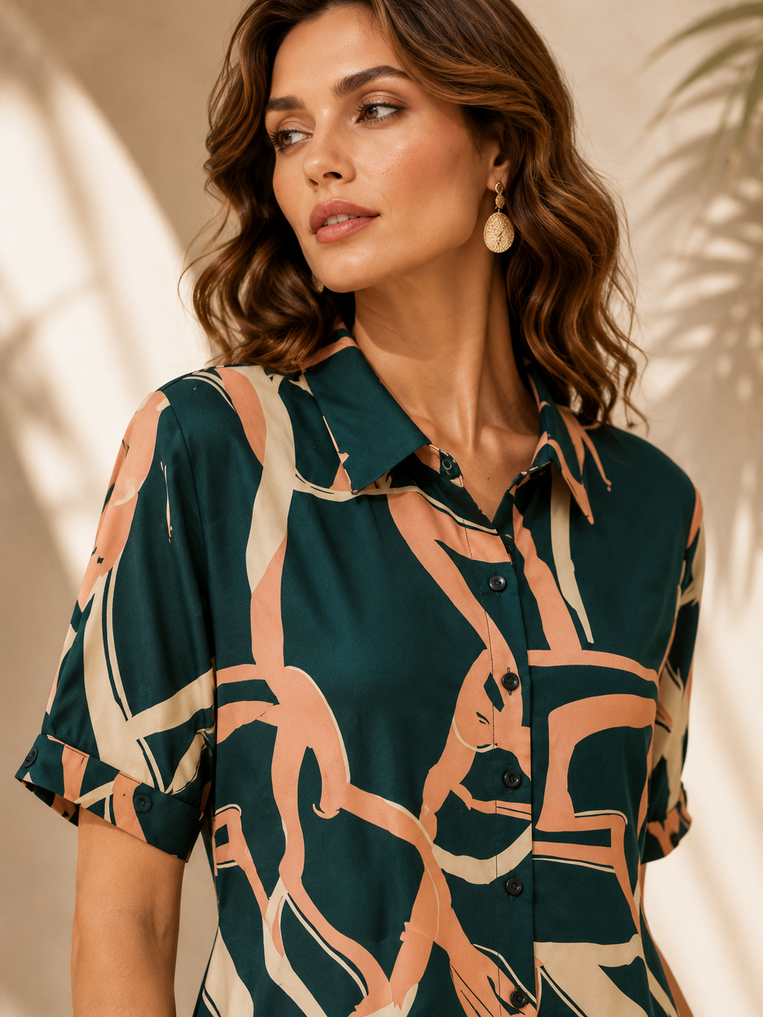 Emerald Muse Abstract Shirt Dress