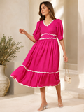 Pink Luxe Solid Midi Dress