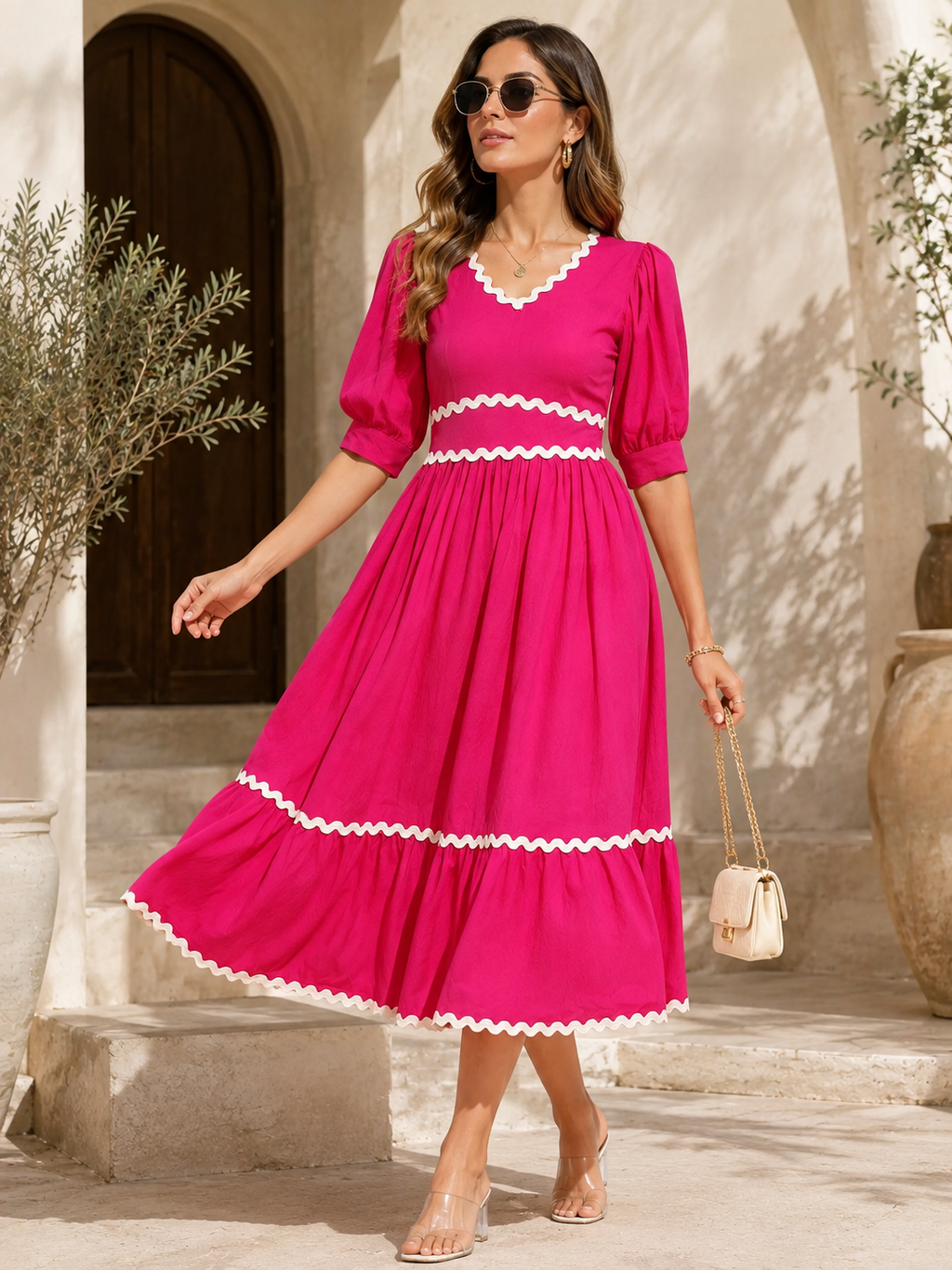 Pink Luxe Solid Midi Dress