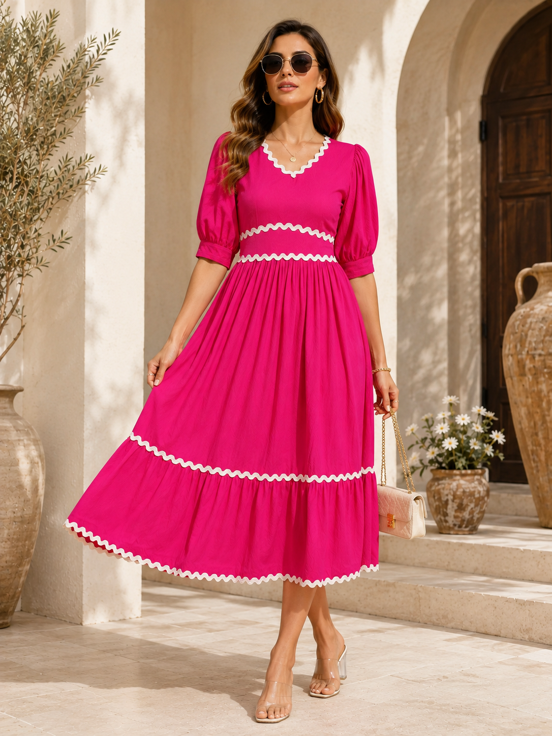 Pink Luxe Solid Midi Dress
