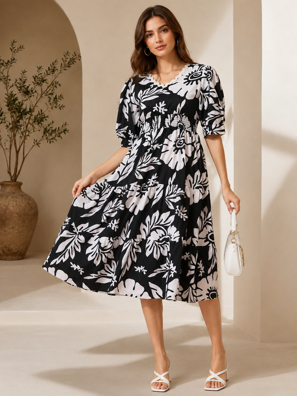 Timeless Floral Fit & Flare Midi Dress