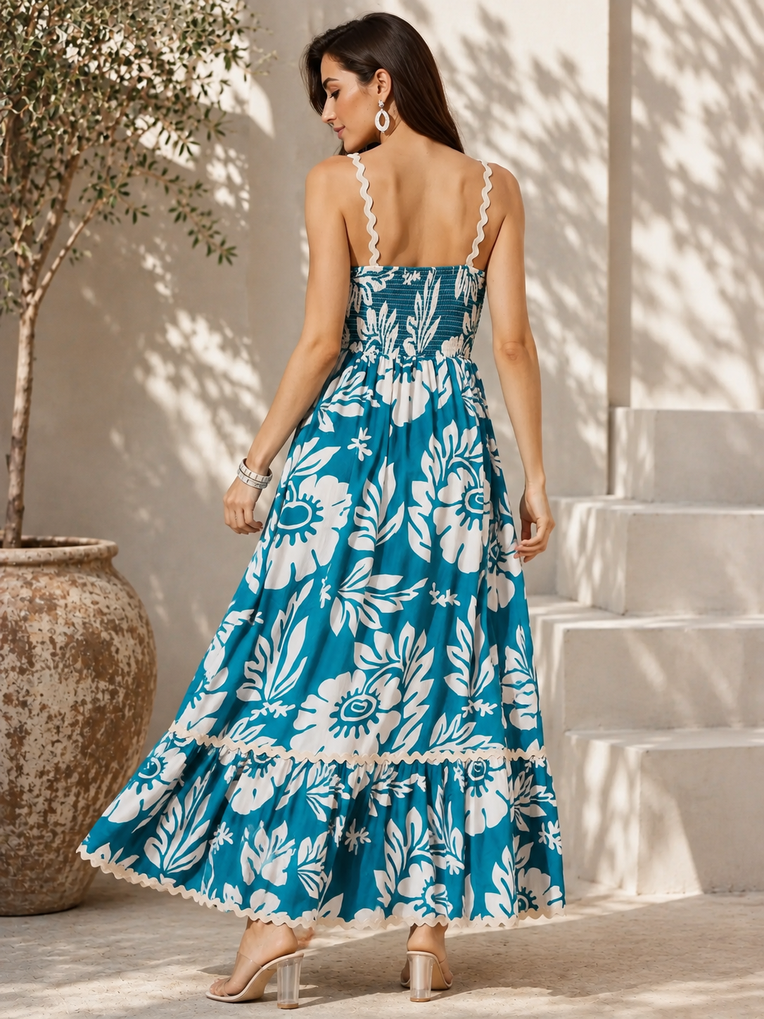Sky Blossom Fit & Flare Maxi Dress