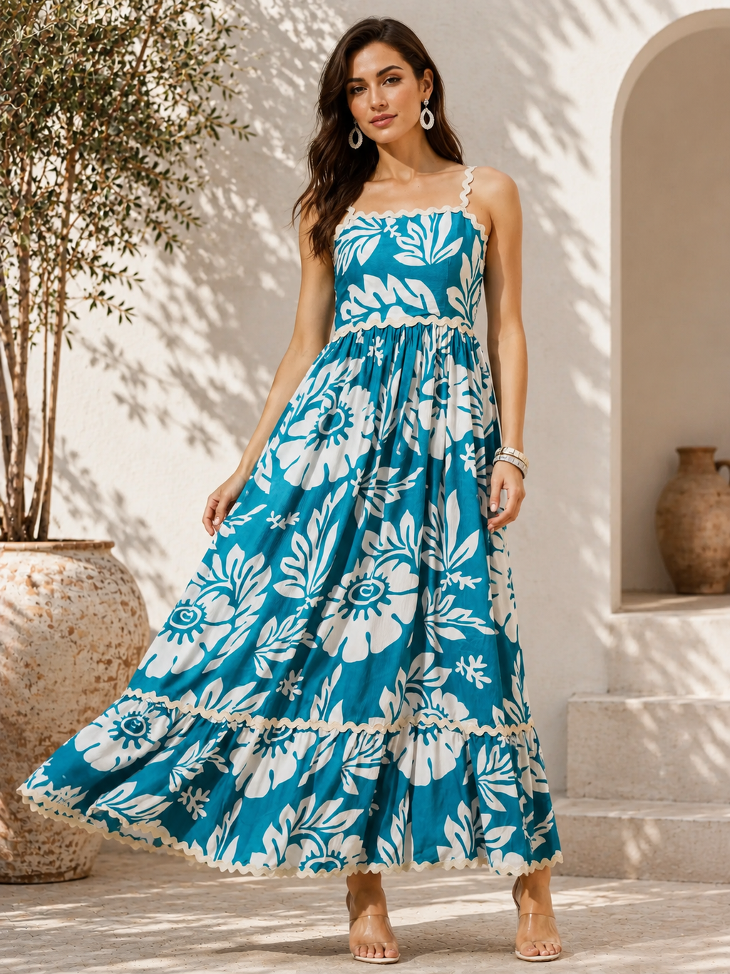 Sky Blossom Fit & Flare Maxi Dress