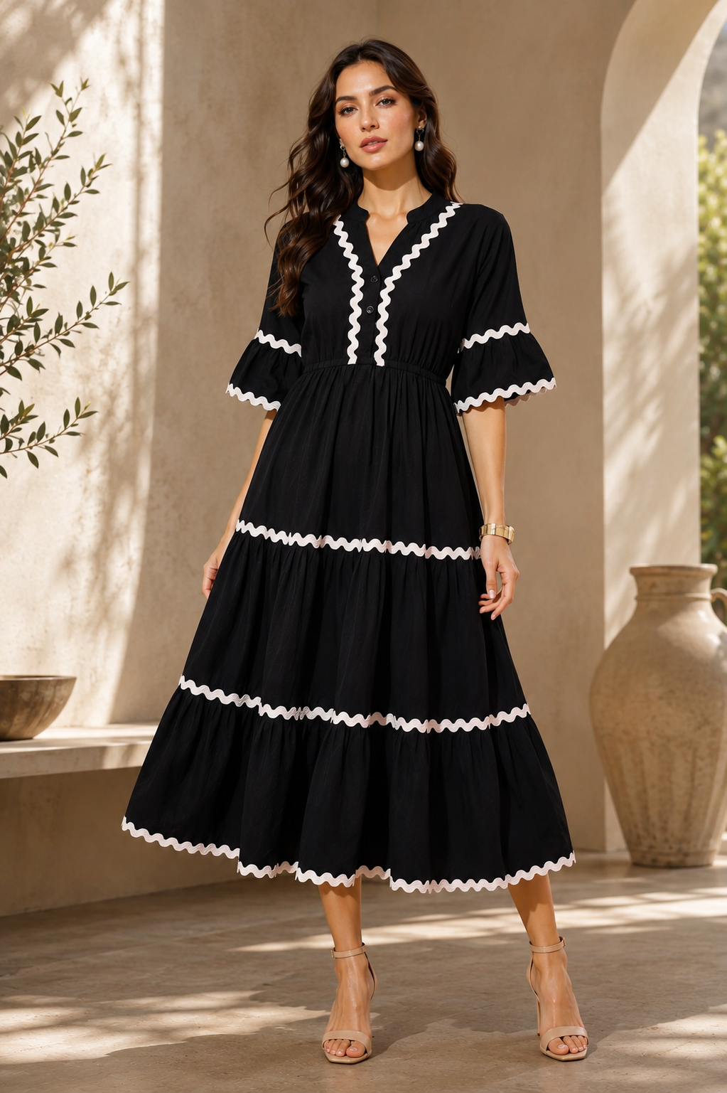 Elegant Eclipse Solid Midi Dress