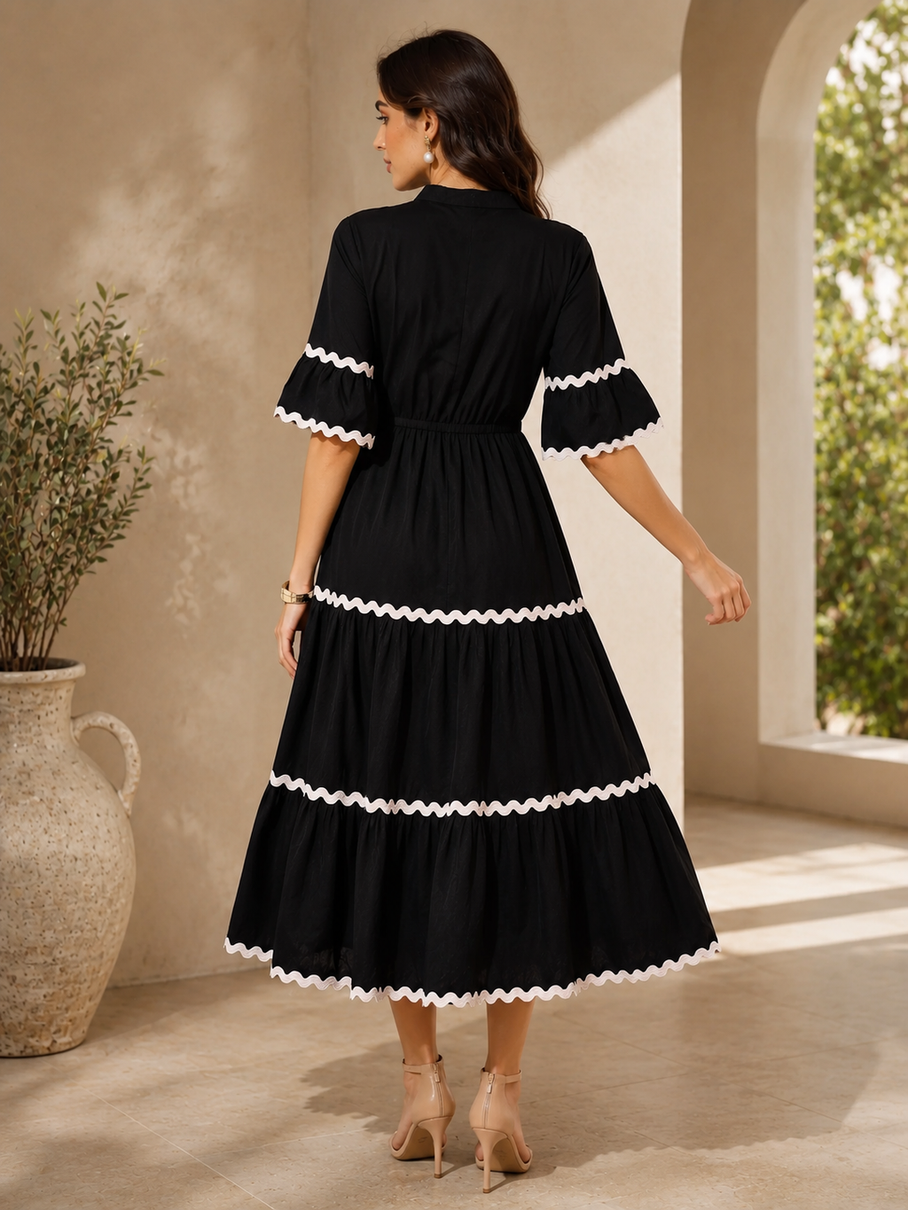 Elegant Eclipse Solid Midi Dress