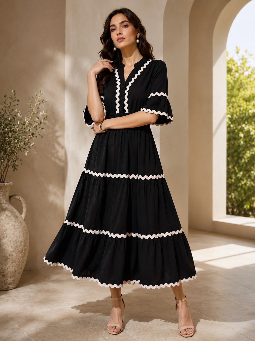 Elegant Eclipse Solid Midi Dress