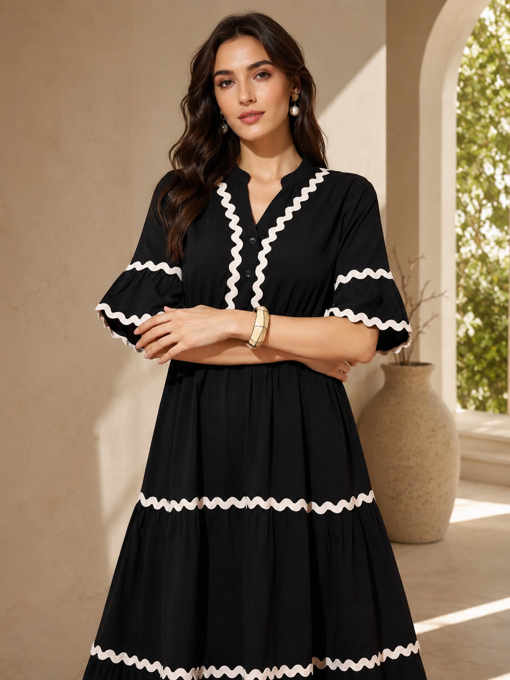 Elegant Eclipse Solid Midi Dress