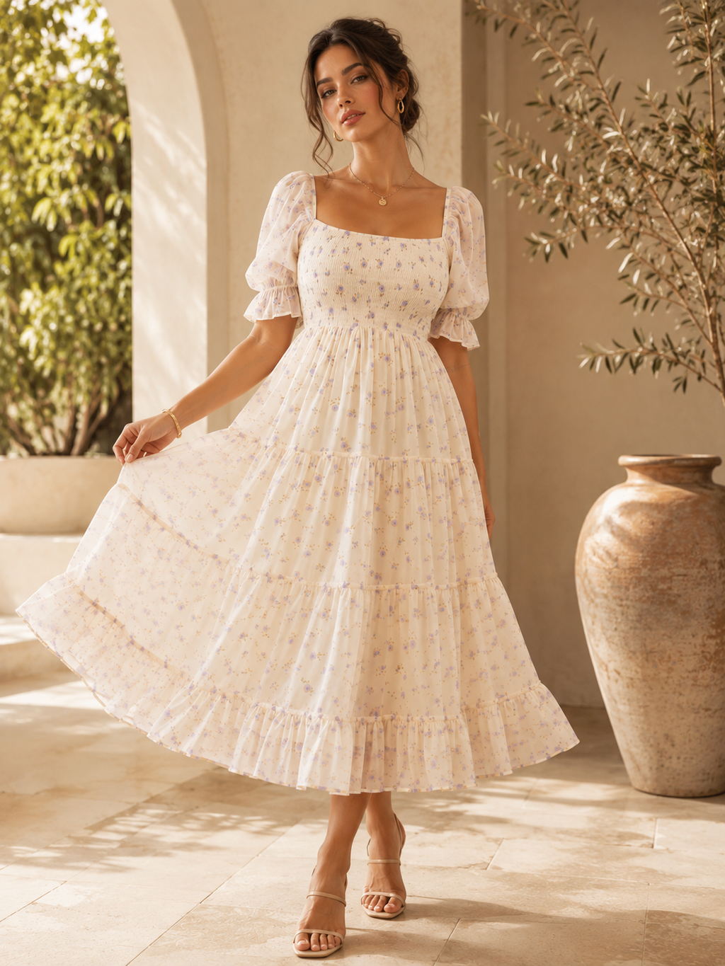 Pearl Bloom Floral Midi Dress
