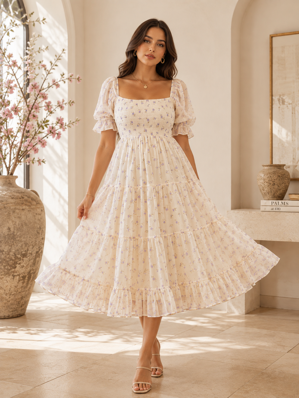 Pearl Bloom Floral Midi Dress