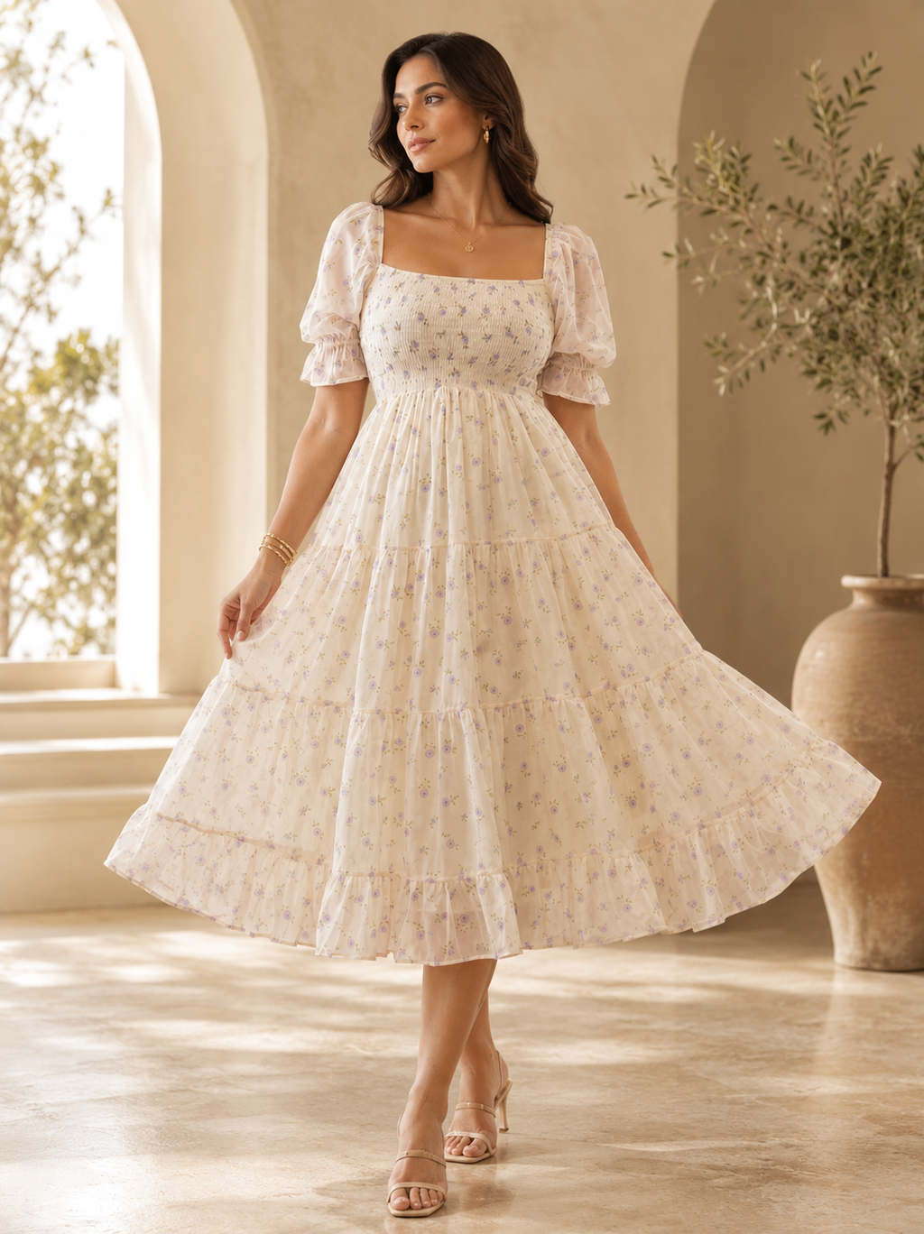Pearl Bloom Floral Midi Dress