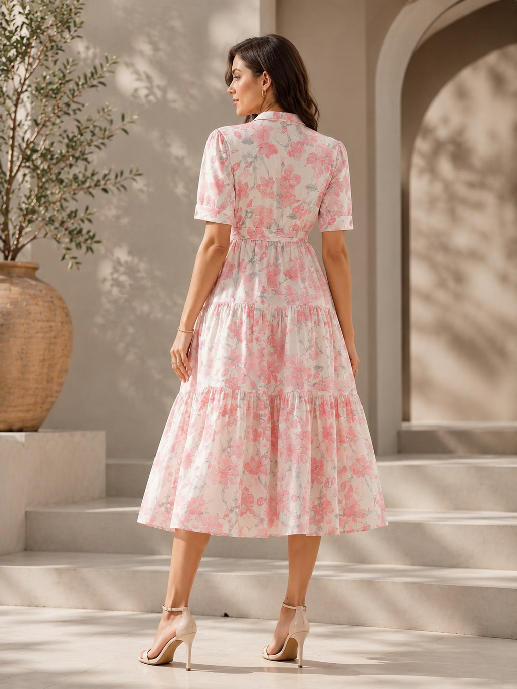 Blush Elegance Floral Midi Dress