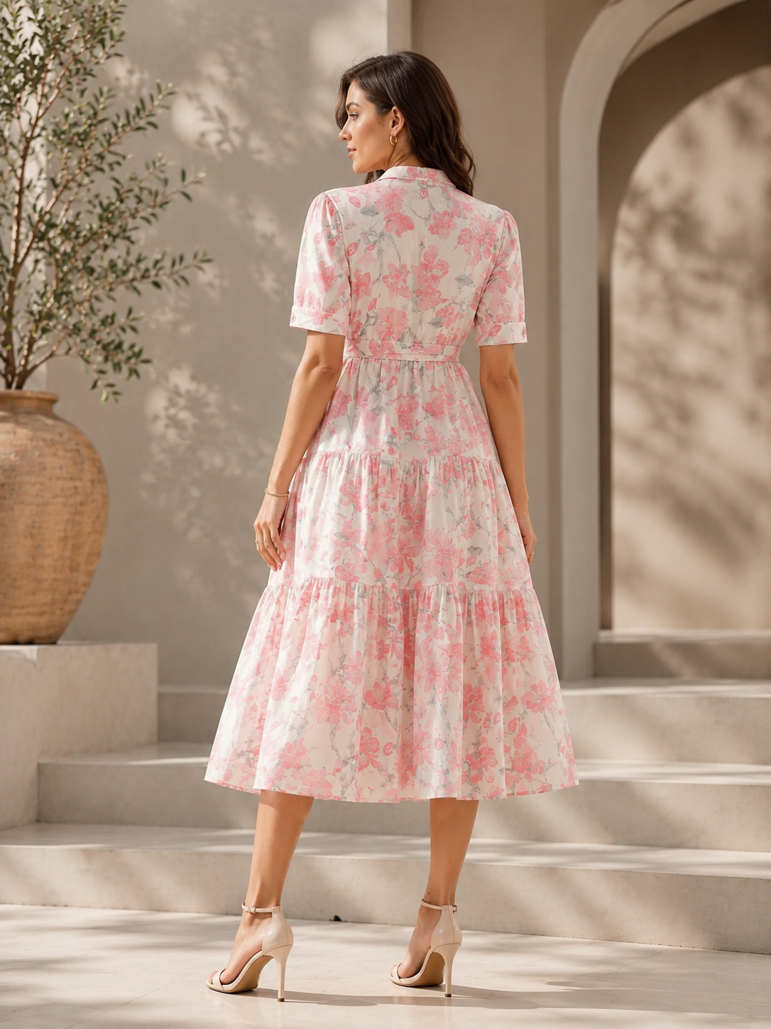 Blush Elegance Floral Midi Dress
