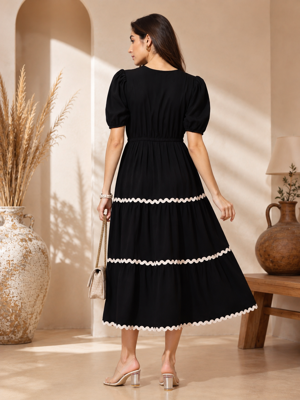 Black Aura Fit & Flare Midi Dress