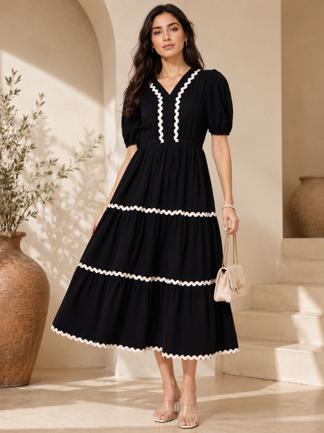 Black Aura Fit & Flare Midi Dress