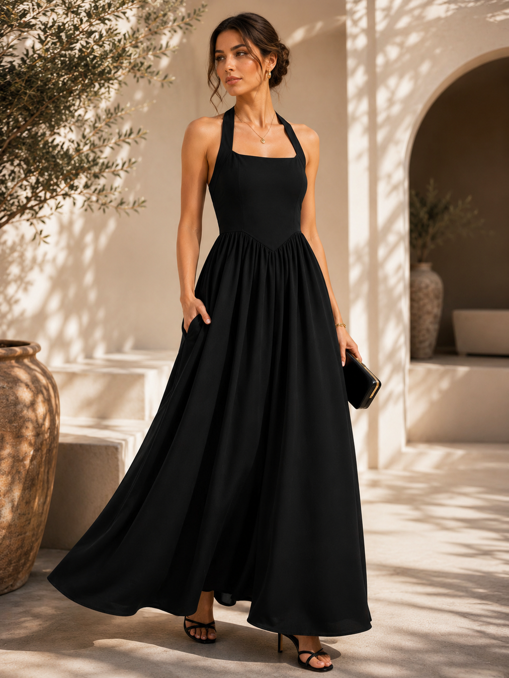 Noir Elegance Fit & Flare Maxi Dress