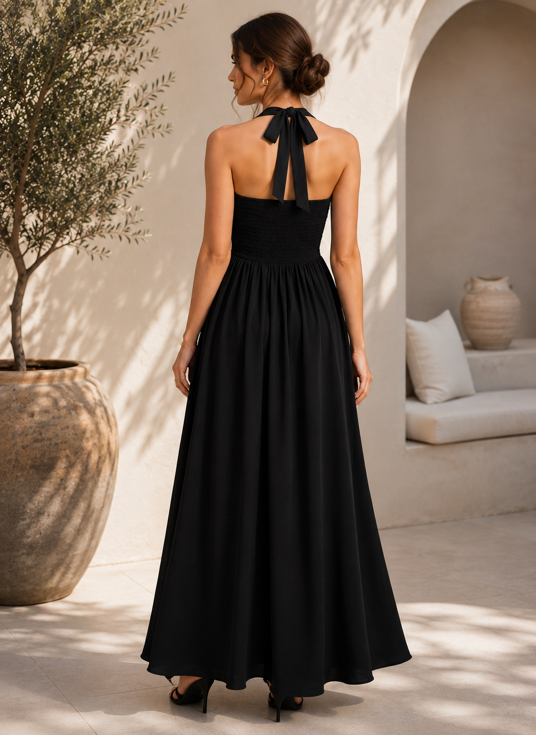 Noir Elegance Fit & Flare Maxi Dress