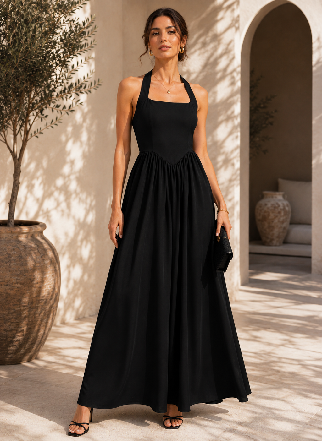 Noir Elegance Fit & Flare Maxi Dress