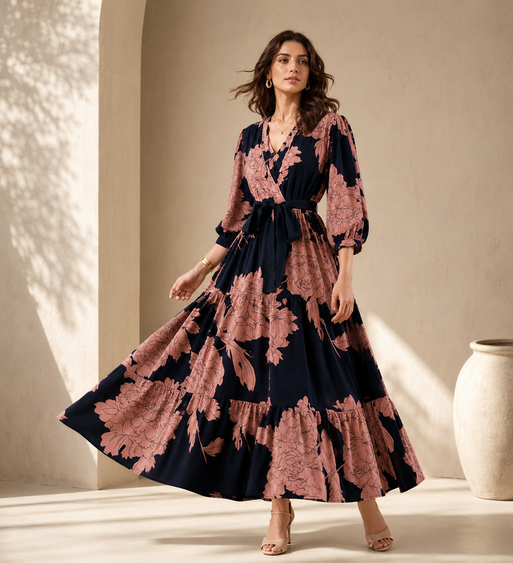 Mocha Bloom Floral Maxi Dress
