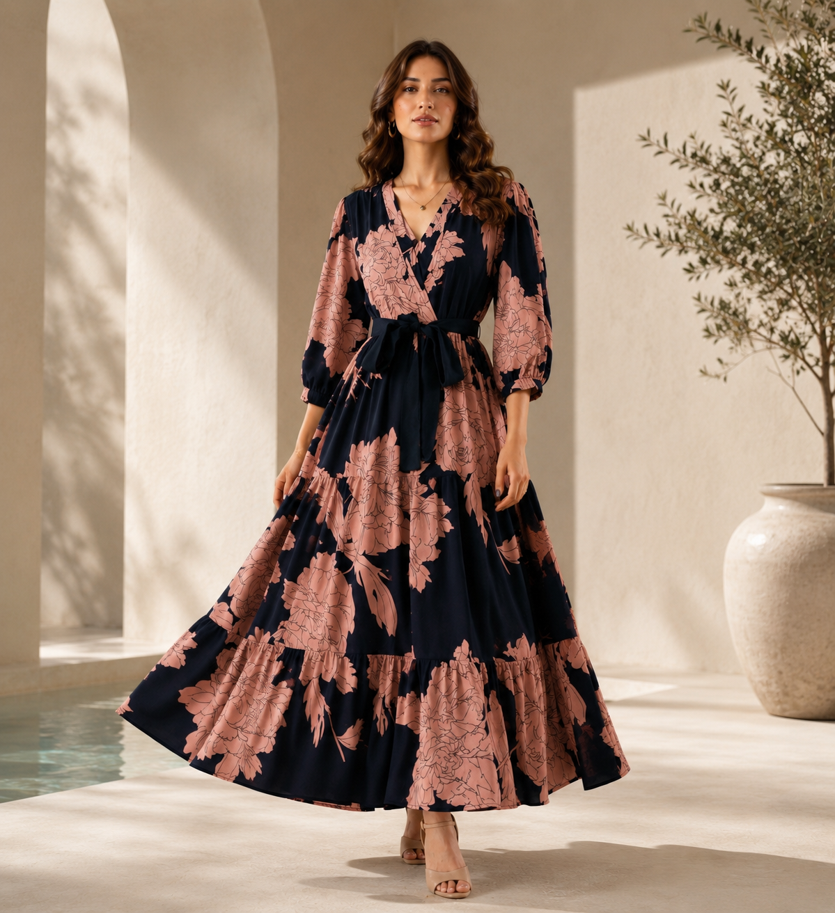 Mocha Bloom Floral Maxi Dress