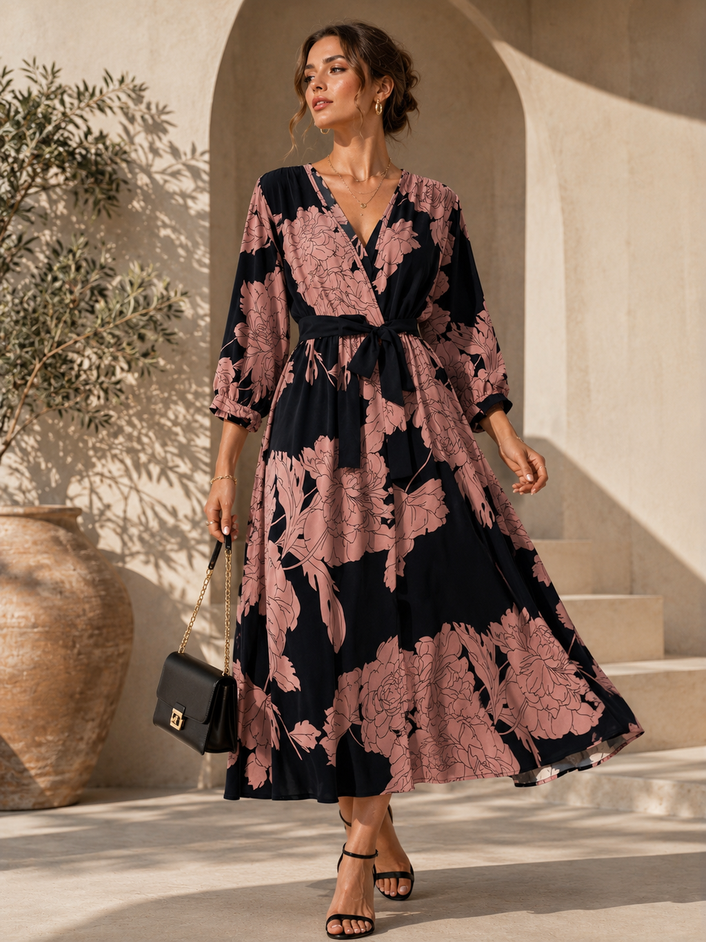 Classic Bloom A-Line Midi Dress
