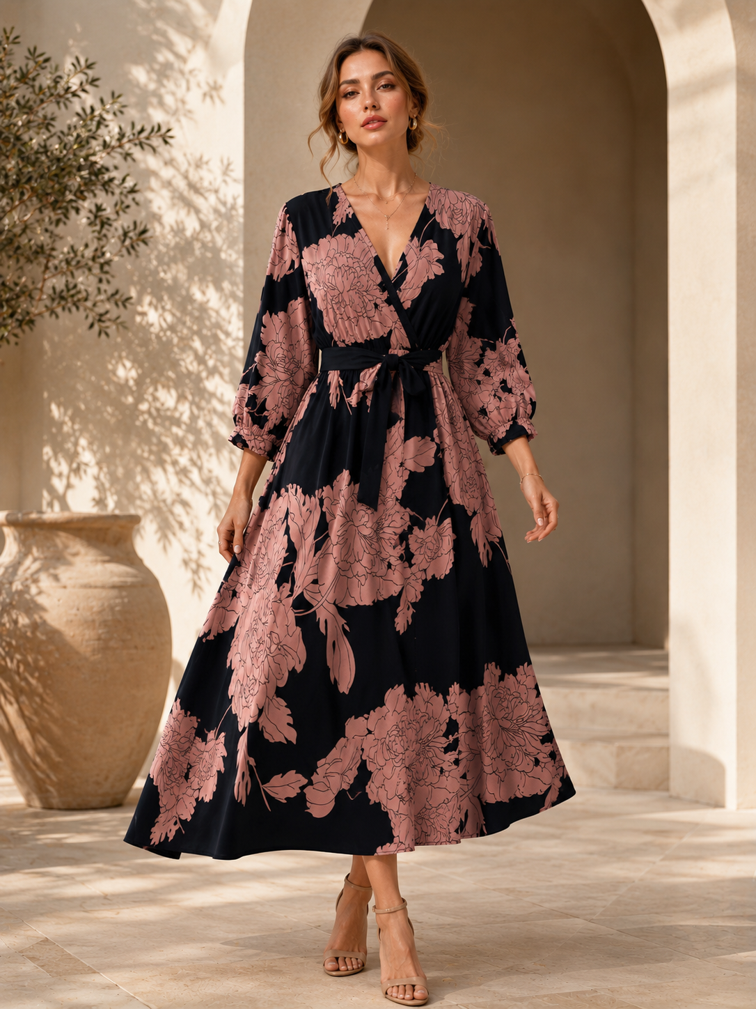 Classic Bloom A-Line Midi Dress