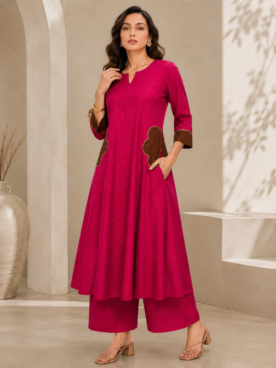 Blush Bloom Flared Kurta Palazzo Set