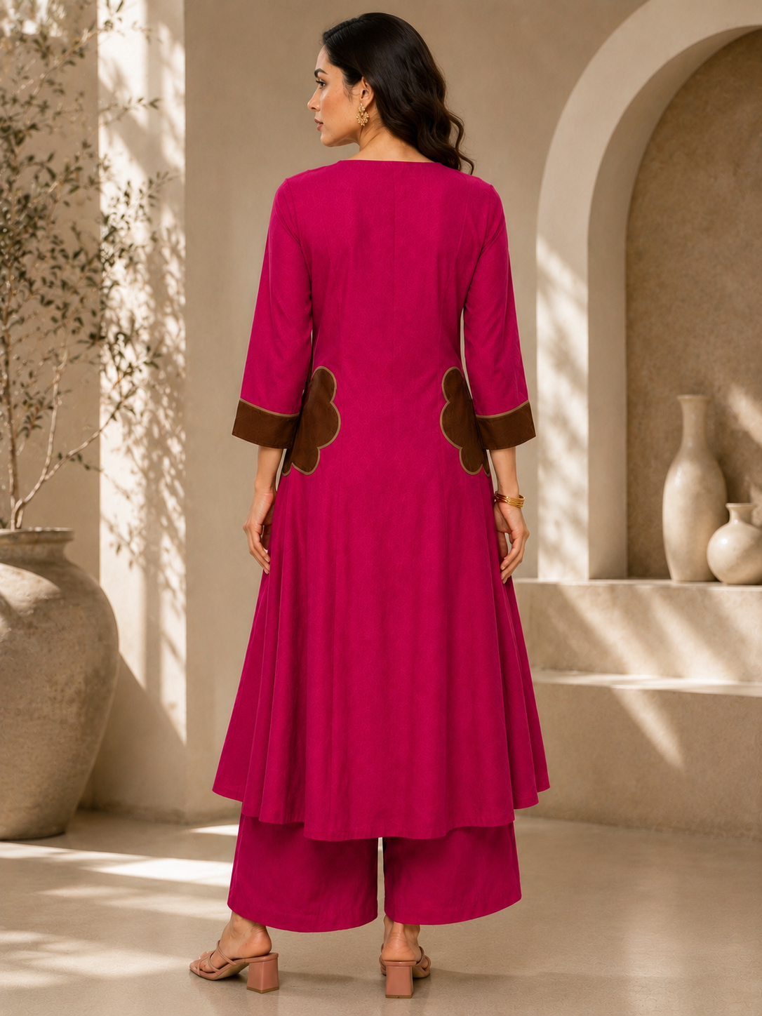 Blush Bloom Flared Kurta Palazzo Set